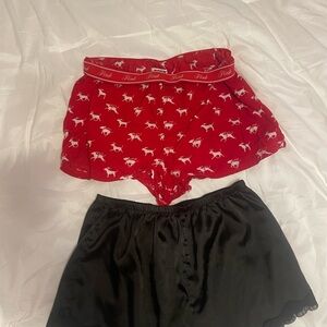 PINK Victoria's Secret Red Reindeer Print Shorts & Black Silk PJ Shorts